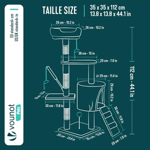 VOUNOT drapak dla kota z platformami i zabawką, beżowy