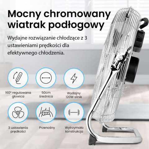 WENTYLATOR DOMOWY PROBREEEZE 120W 50 CM DUŻY WIATRAK CHŁODZĄCY PODŁOGOWY