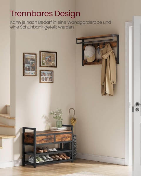 Wieszak na ubrania z ławką buty, szafa, schowek buty, 2 szuflady