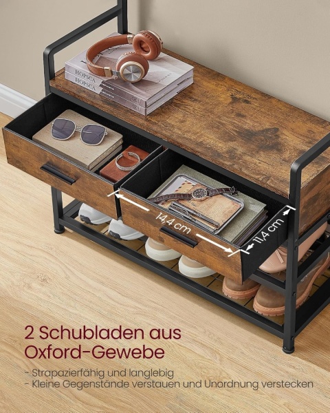 Wieszak na ubrania z ławką buty, szafa, schowek buty, 2 szuflady