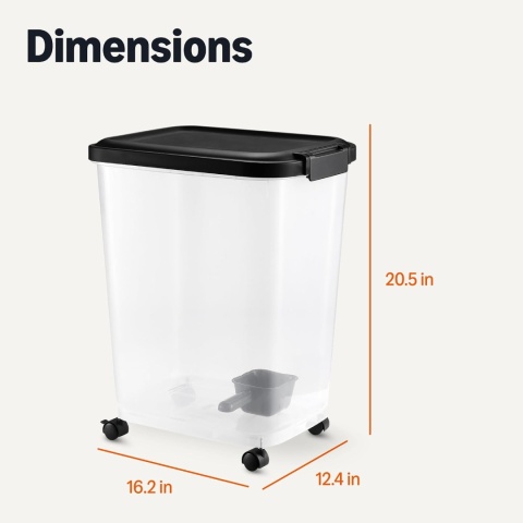 Amazon Basics Pojemnik na karmę dla zwierząt 15,8kg, przezroczysty i czarny