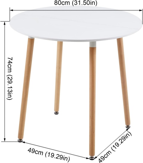 H.J WeDoo Okrągły stół do jadalni, designerski stół kuchenny, 80 CM