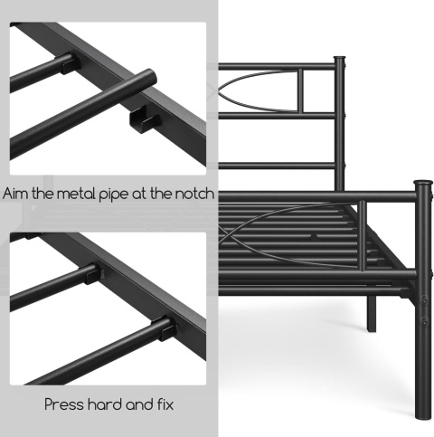 Łóżko 90x200cm Metalowe z Zaokrąglonym Zagłówkiem, Czarne