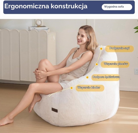 MAXYOYO Pufa dla dorosłych i dzieci – miękkie sztuczne futro 86gł. x 95szer. x 80wys