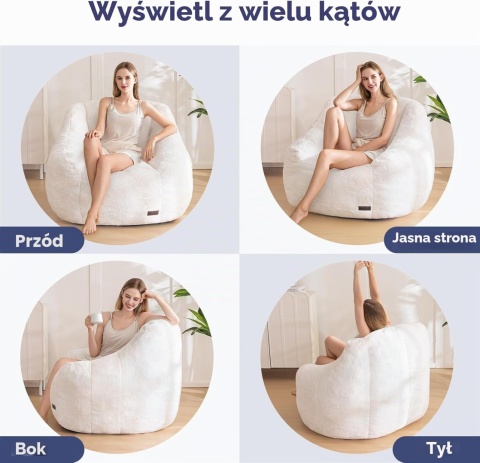 MAXYOYO Pufa dla dorosłych i dzieci – miękkie sztuczne futro 86gł. x 95szer. x 80wys