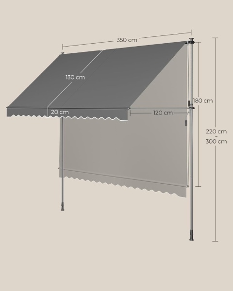 Markiza 120 x 350 cm tkanina osłona przeciwsłoneczna z regulacją wysokości
