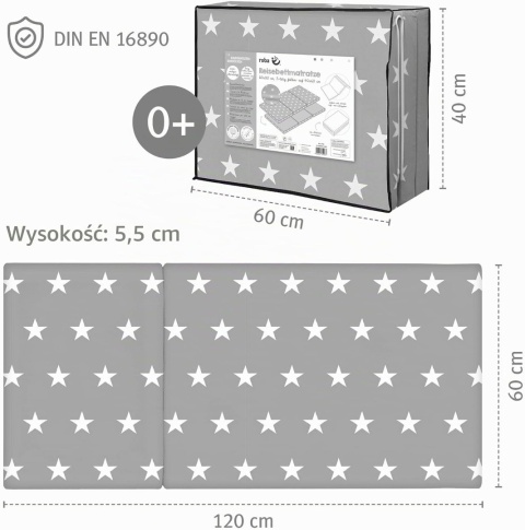 Materac składany Mata podróżna Roba Little Stars 60x120 cm + torba