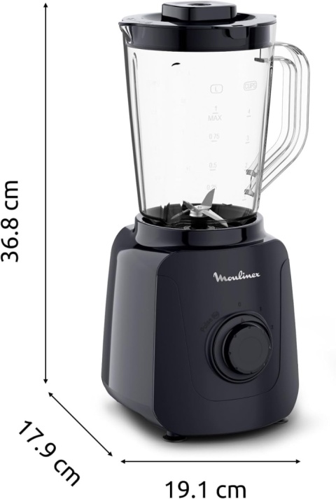 Moulinex – Blender Blendforce Essential 450 W, kielich z tworzywa 1,85 l, kolor Midnight
