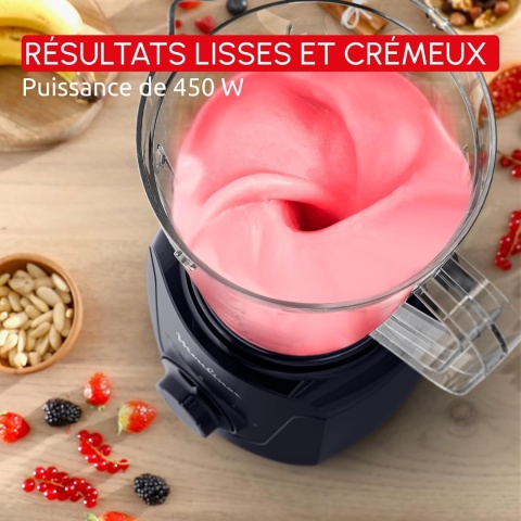 Moulinex – Blender Blendforce Essential 450 W, kielich z tworzywa 1,85 l, kolor Midnight