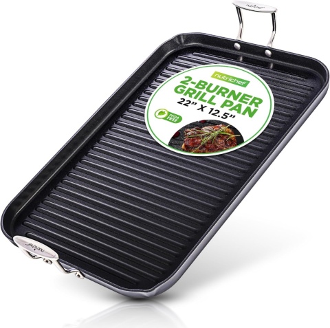 NutriChef Żeliwna Płyta Grillowa Dwustronna Nieprzywierająca Na Kuchenkę