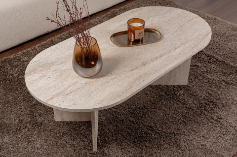 Owalny stolik kawowy SABLE 120x60 trawertynowy beż