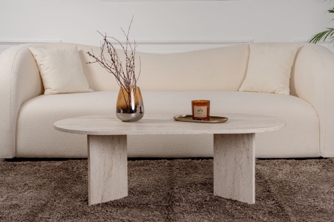 Owalny stolik kawowy SABLE 120x60 trawertynowy beż