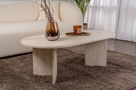 Owalny stolik kawowy SABLE 120x60 trawertynowy beż