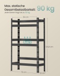 Regał magazynowy metalowy Songmics 125,4 x 70 x 32 cm max 30 kg na półkę