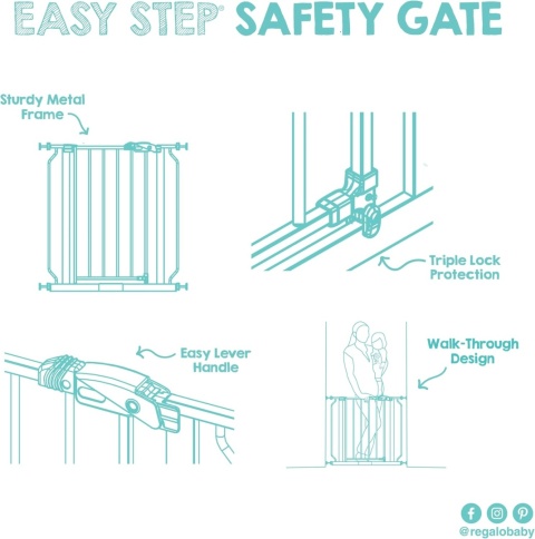 Regalo Easy Step Walk Thru Gate, Biały, Pasuje do przestrzeni o szerokości od 60 cm do 90 cm