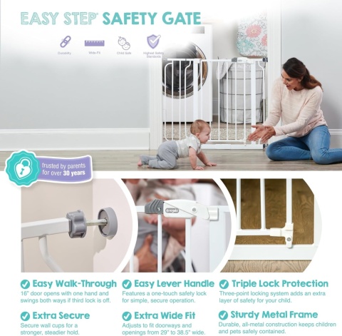Regalo Easy Step Walk Thru Gate, Biały, Pasuje do przestrzeni o szerokości od 60 cm do 90 cm