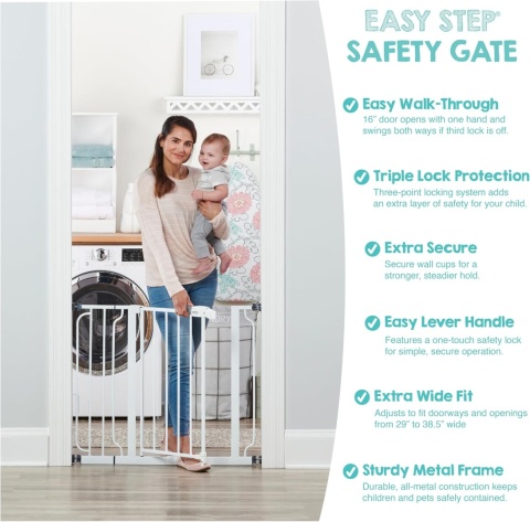Regalo Easy Step Walk Thru Gate, Biały, Pasuje do przestrzeni o szerokości od 60 cm do 90 cm