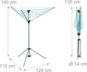 Relaxdays Suszarka na pranie, 15 m wys. 140 cm, srebrna