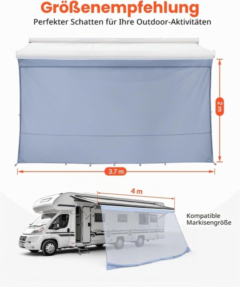 Ścianka Cieniująca do Markizy 375cm Panel Przód Osłona Przeciwsłoneczna