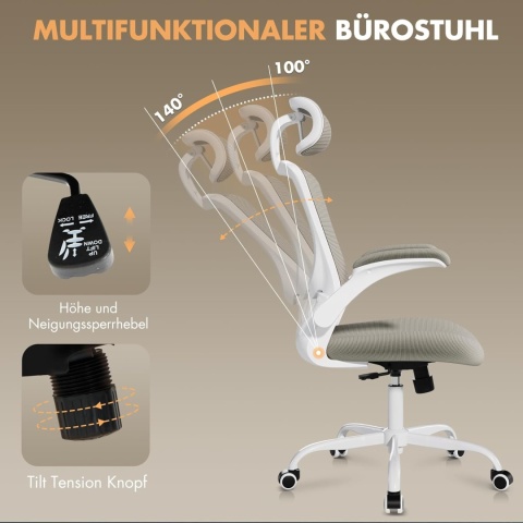 COLAMY Krzesło biurowe, z siateczką, podparciem okolic lędźwiowych, ergonomiczne