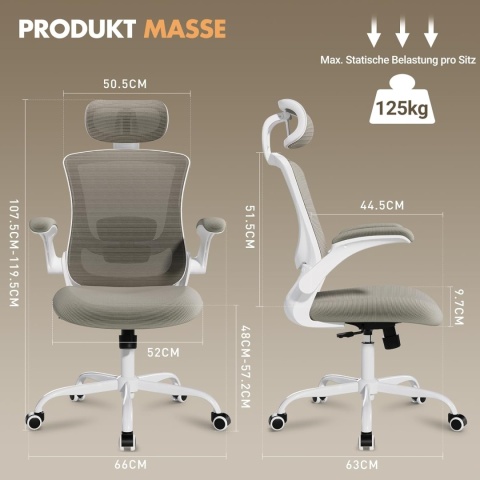 COLAMY Krzesło biurowe, z siateczką, podparciem okolic lędźwiowych, ergonomiczne
