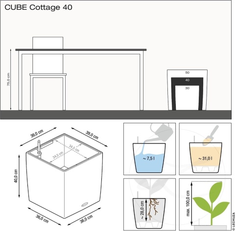 Donica Cube Cottage 40 grafitowy czarny Lechuza NOWA