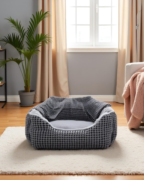 Duże legowisko dla psa 89x64x23 cm – szare, ze zdejmowanym pokrowcem