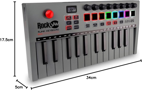 KEYBOARD ROCKJAM GO 25 KLAWISZY USB BLUETOOTH AUX MIDI 8 PERKUSJI RJMK25