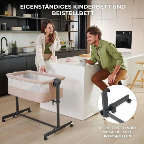 Kinderkraft Neste Up 2 - Dziecięce Niemowlęce Łóżeczko Dostawne 2w1 Beige