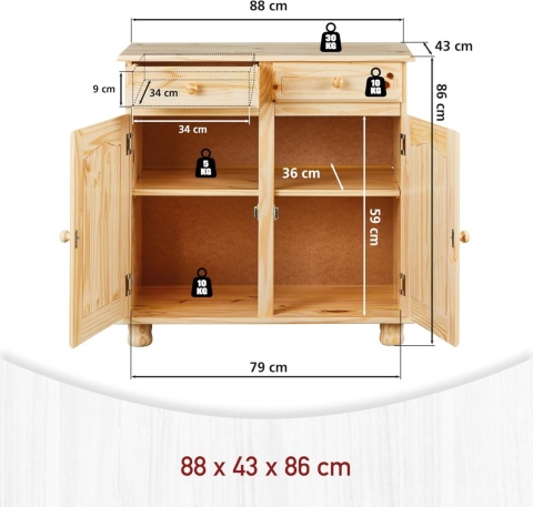 Komoda Inter Link 88 x 43 x 87cm sosna półmatowe