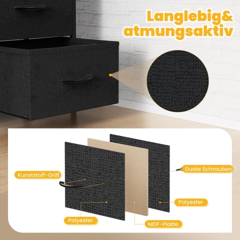 Komoda Sweetcrispy szeroka 7 szuflad materiałowych głęboka czerń