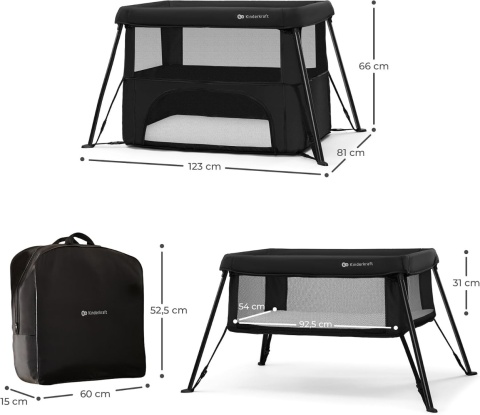 Łóżeczko turystyczne Kinderkraft CAMI 3w1 szare, lekkie, 93,5×62×55 cm