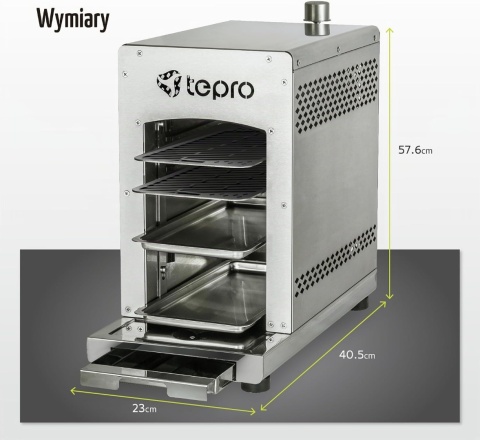 Tepro Toronto 3184 Grill do Steków do 800 °C, Srebrny, 56 x 23 x 40.5 cm