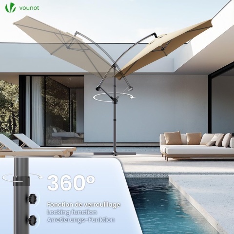 VOUNOT parasol ogrodowy 300 cm z podstawą, z korbą