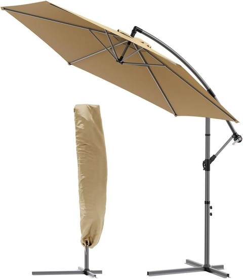 VOUNOT parasol ogrodowy 300 cm z podstawą, z korbą