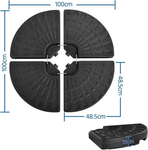 Yaheetech 4 szt. płytki do parasola, wypełnienie wodą, czarne 100 cm
