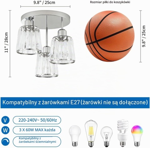 AANWIO Srebrne szklana lampa sufitowa nowoczesne lampy sufitowe