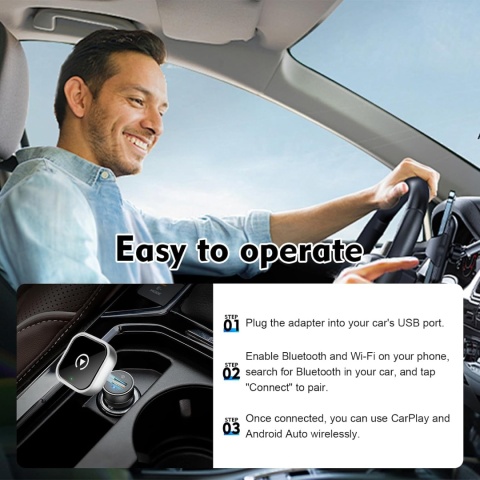 ADAPTER CARPLAY ANDROID AUTO 2w1 BEZPRZEWODOWY CAR PLAY BLUETOOTH WIFI! + ADAPTER USBC GRATIS