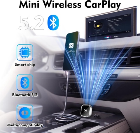 ADAPTER CARPLAY ANDROID AUTO 2w1 BEZPRZEWODOWY CAR PLAY BLUETOOTH WIFI! + ADAPTER USBC GRATIS