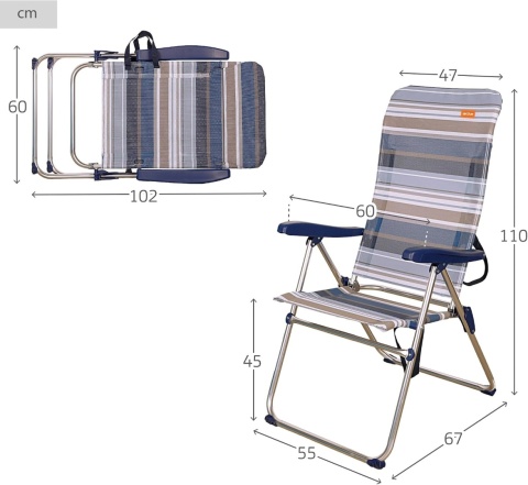 AKTIVE 62259 zestaw 2 krzesełek składanych 47 x 66 x 108 cm, 5 pozycji,