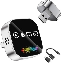 Adapter Bezprzewodowy CarPlay 4w1 - AirPlay Android Auto Mirror Link z LED