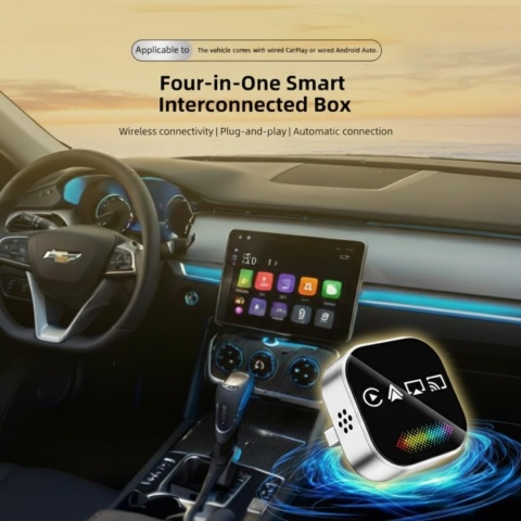 Adapter Bezprzewodowy CarPlay 4w1 - AirPlay Android Auto Mirror Link z LED