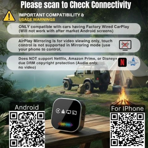 Adapter Bezprzewodowy CarPlay 4w1 - AirPlay Android Auto Mirror Link z LED