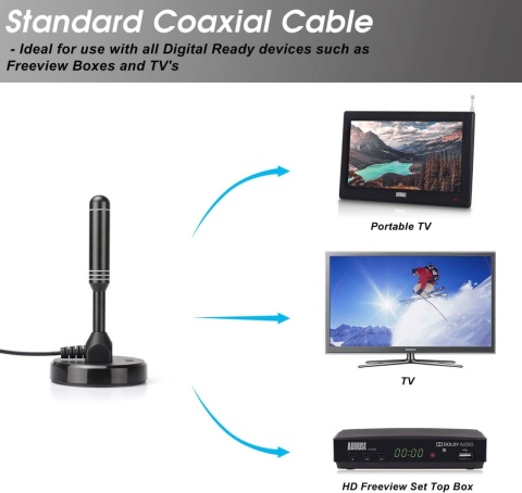 Antena Pokojowa TV August DTA240W DVB-T2 DAB Magnetyczna 2m Biała