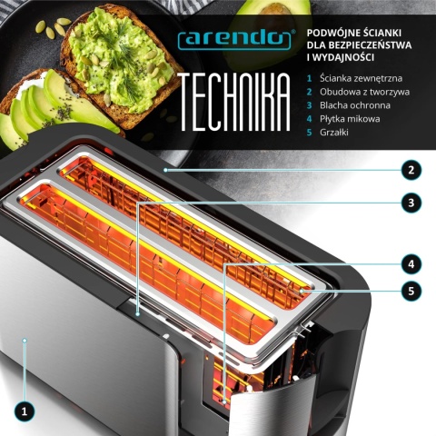 Arendo, toster do pieczywa z 4 przegodniami, 1500 W, z panelem dotykowym,