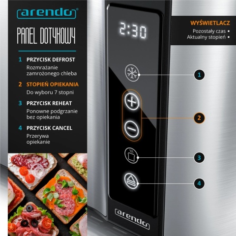 Arendo, toster do pieczywa z 4 przegodniami, 1500 W, z panelem dotykowym,