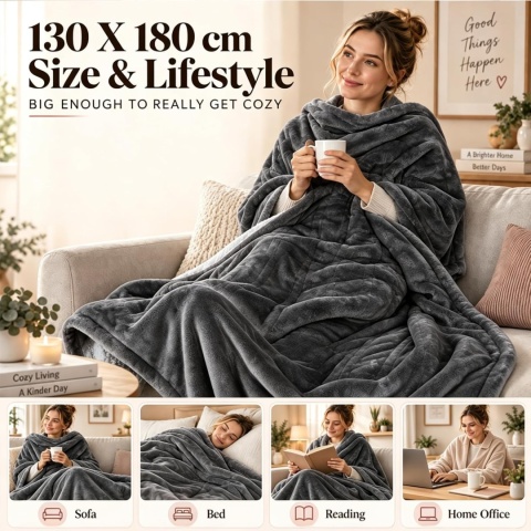 Bedsure Koc elektryczny 130x180 cm, flanela i Sherpa, 6 poziomów, timer 12h, szary