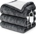 Bedsure Koc elektryczny 130x180 cm, flanela i Sherpa, 6 poziomów, timer 12h, szary