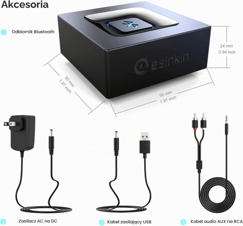 Bluetooth 4.0 Adapter ESINKIN W29 Odbiornik Audio RCA AUX USB