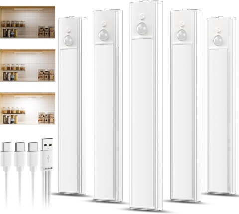 DAPHOMEU – ZESTAW 5 LAMPEK LED PODSZAFKOWYCH Z CZUJNIKIEM RUCHU USB-C30CM